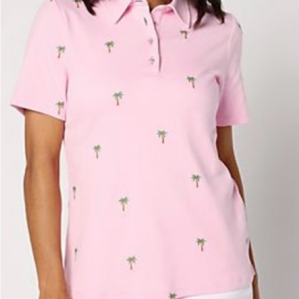 Women's Pink Polo Shirt with Palm Tree Design